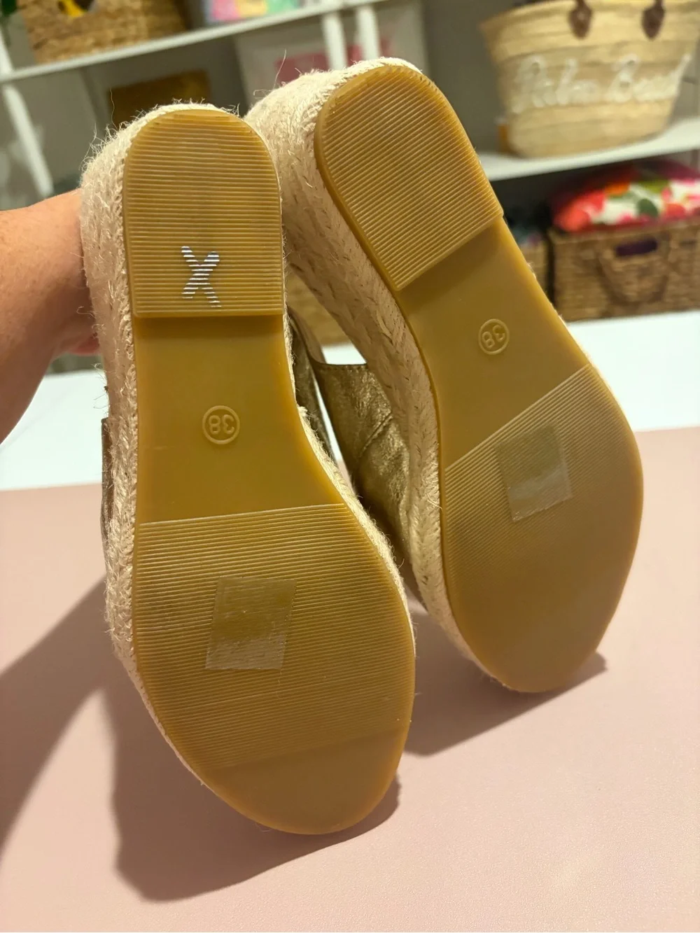 Womens Champagne Gold Espadrille Wedge Slingback EU 38